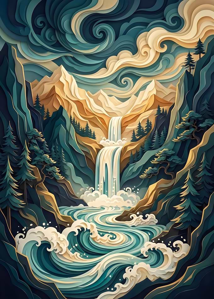 Stylized Waterfall Landscape