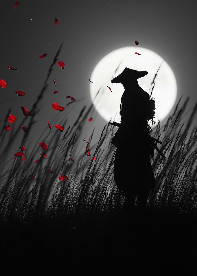 Samurai Silhouette Under Moonlight