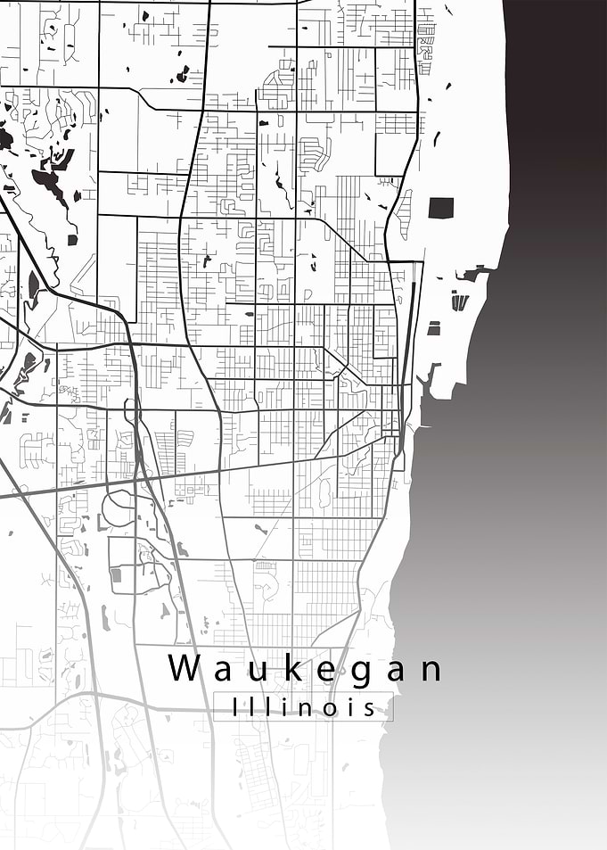Waukegan Illinois City Map white