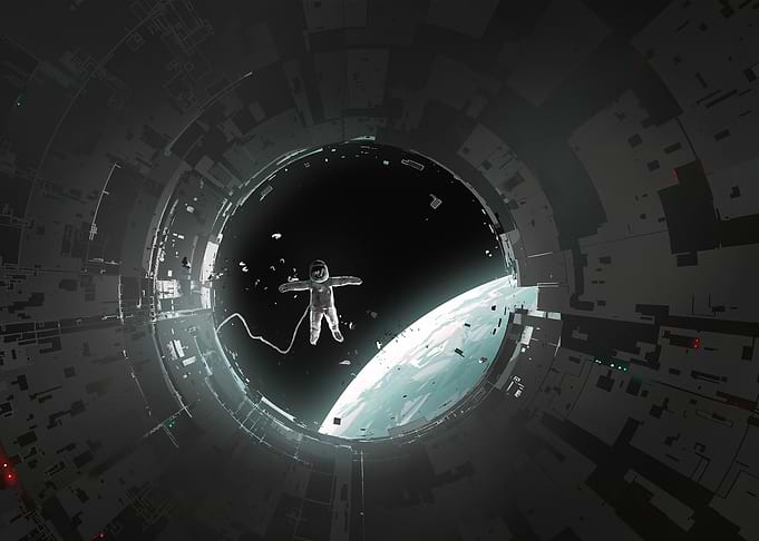 Astronaut in Space Station Orbiting Earth