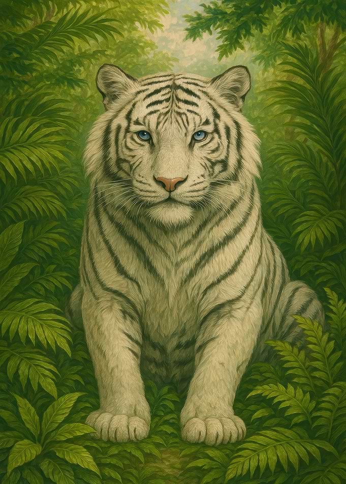 White Tiger in Jungle Painting