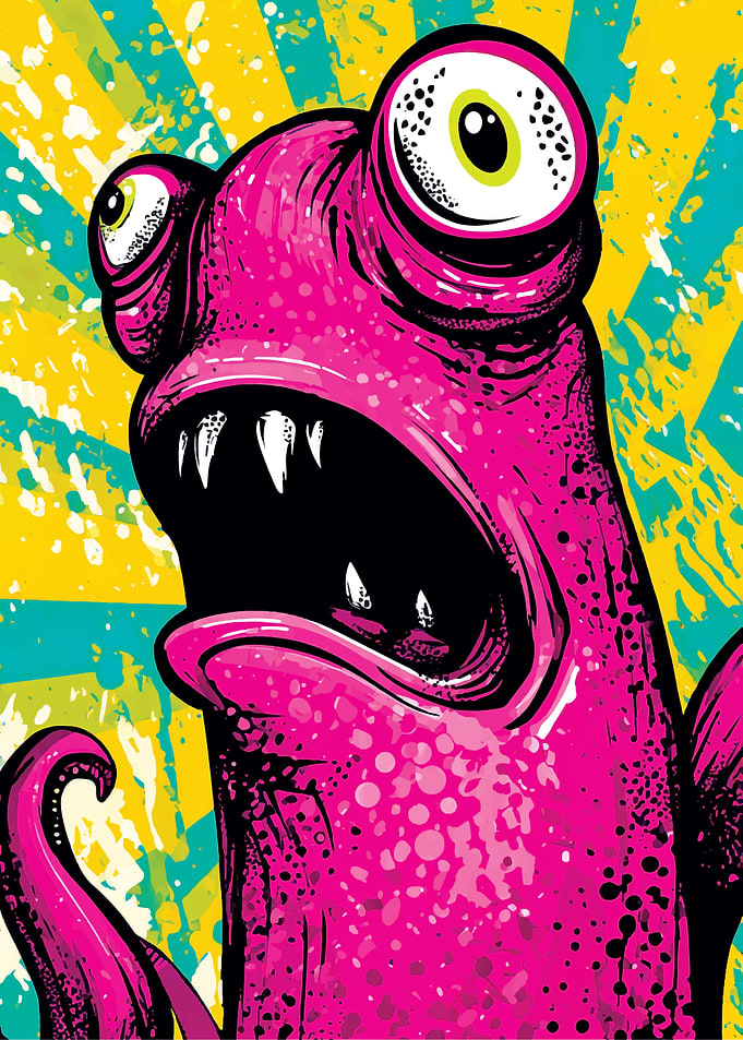 Pink Monster with Tentacles and Teeth