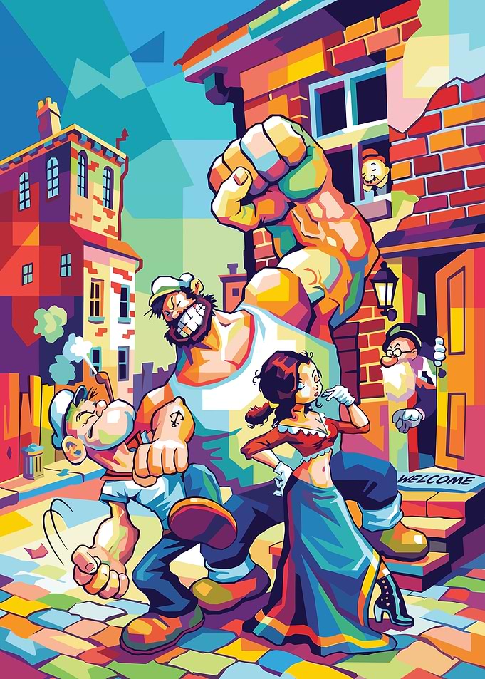 Popeye and Friends Colorful Illustration