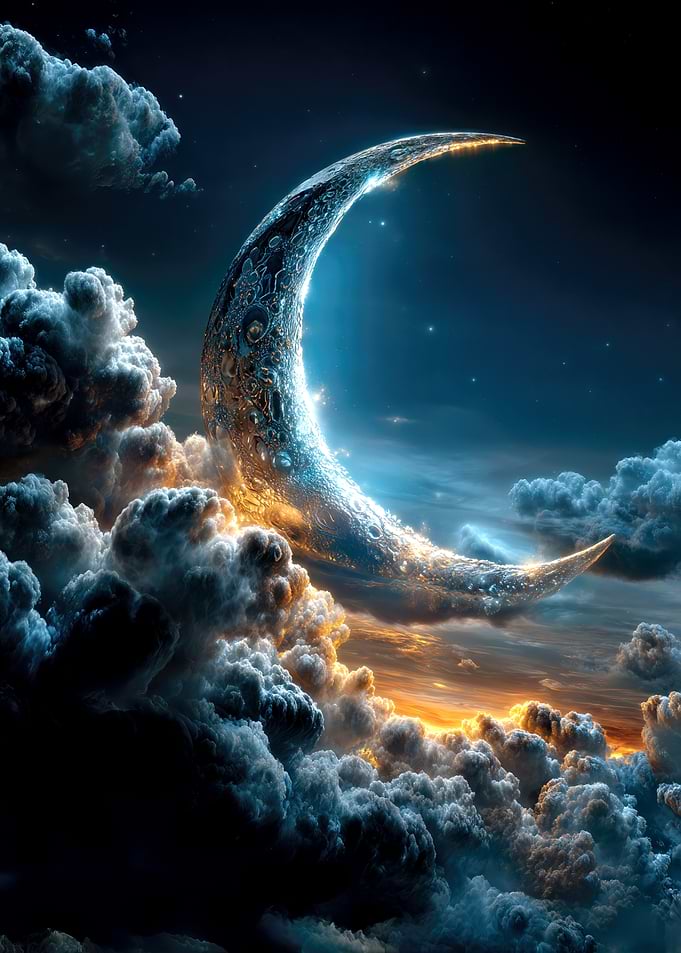 Crescent Moon in Cloudy Sky