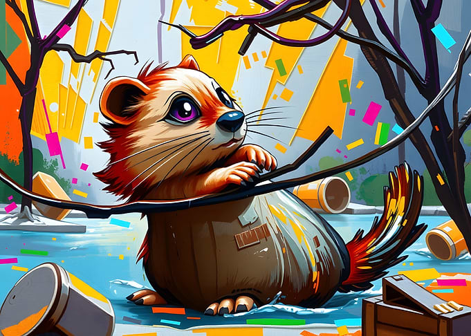 Cartoon Otter in Urban Landscape