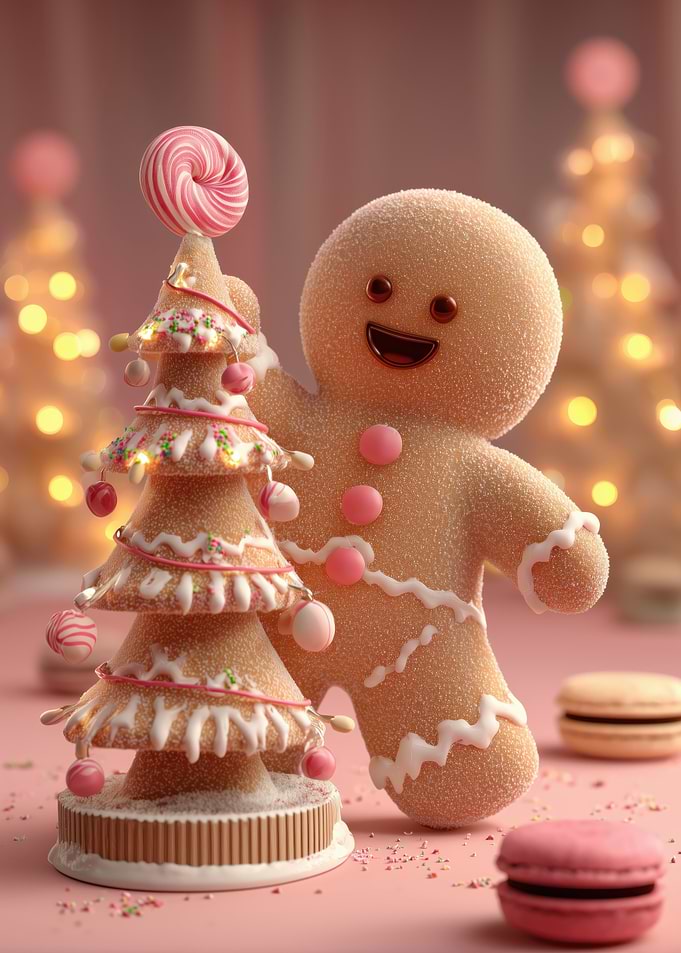 Gingerbread Man decorating Christmas Tree
