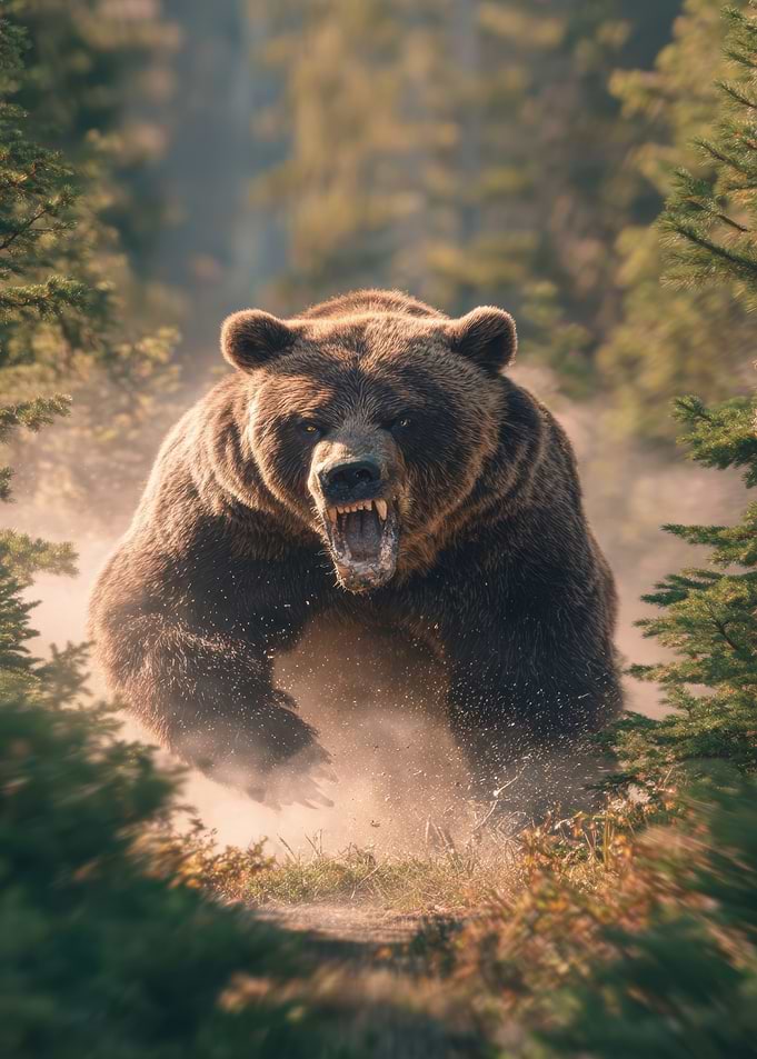 Charging Grizzly Bear in Forest