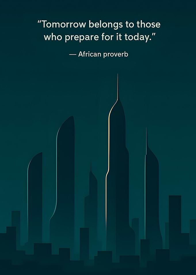 Inspirational Quote with Cityscape Silhouette