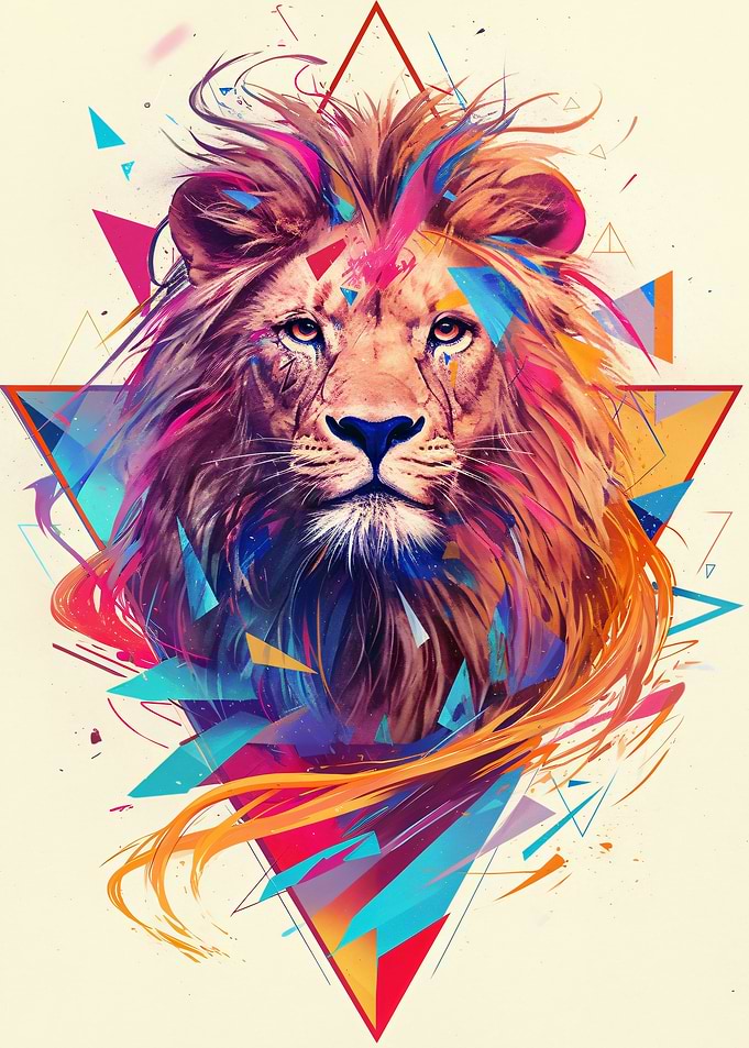Colorful Lion Geometric Art