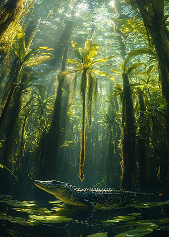 Alligator in a swampy environment