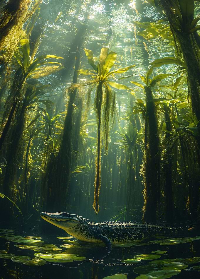 Alligator in a swampy environment