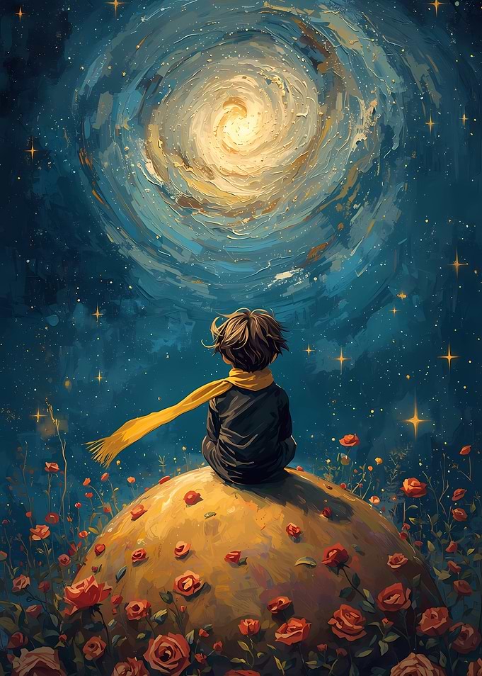 The Little Prince gazing at the stars