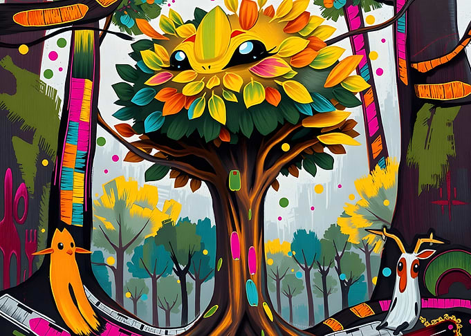 Whimsical Forest Scene with Animal Characters