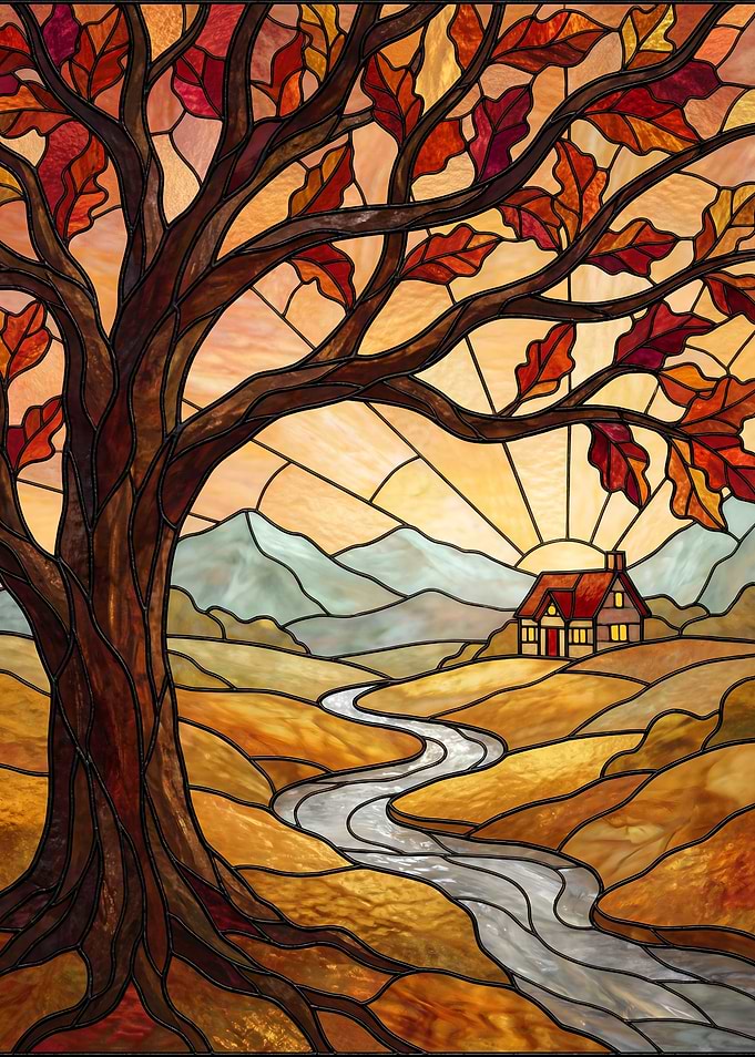 Autumn Landscape Stained Glass Art