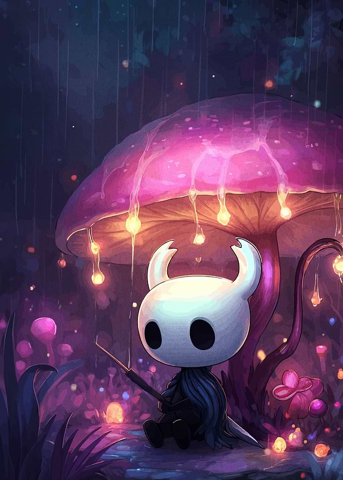Hollow Knight Under Glowing Mushroom