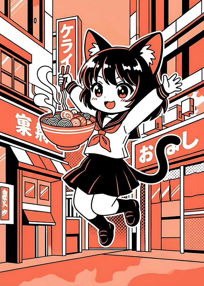 Anime Cat Girl with Ramen