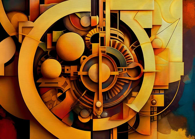 Time Machine Abstract Geometric Art in Gold Tones
