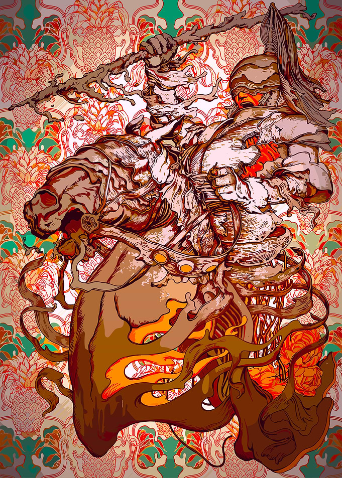 Armored Knight on Horseback Illustration