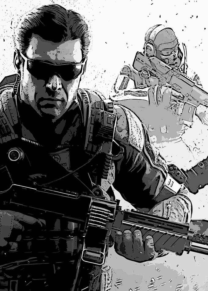 Soldiers with Guns in Black and White