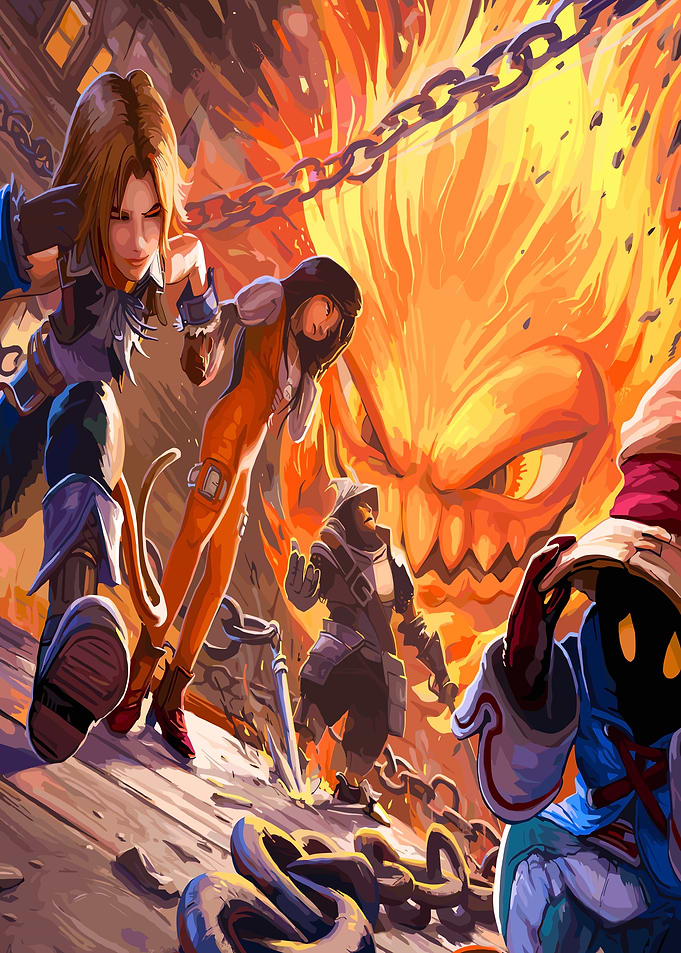 Final Fantasy Team Facing Fire Monster