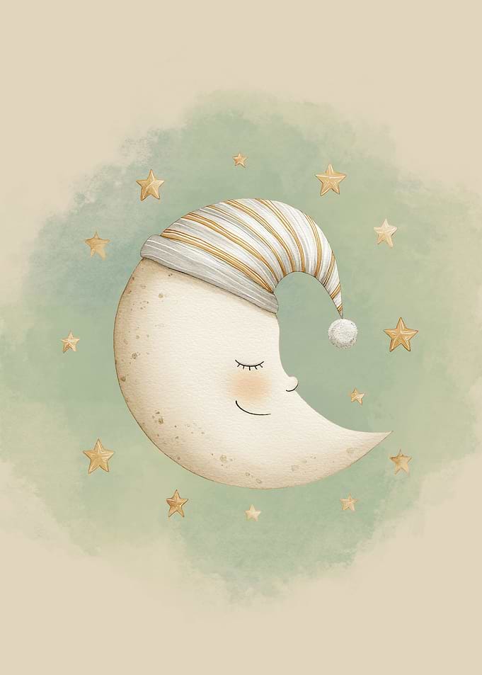 Sleeping Moon with Stars Illustration