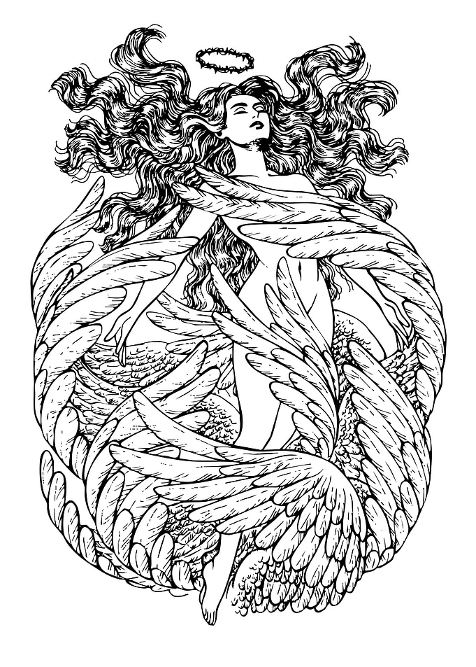 Angel with Wings Black and White