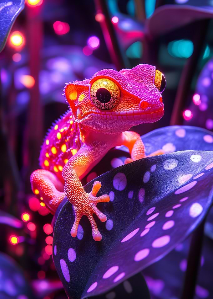 Neon Gecko on Spotted Leaf