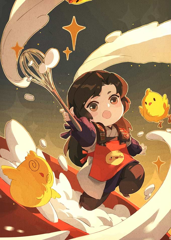 Chibi Baker with Chickens and Whisk