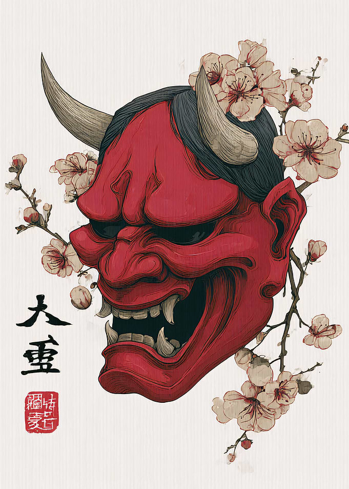 Hannya Mask with Cherry Blossoms