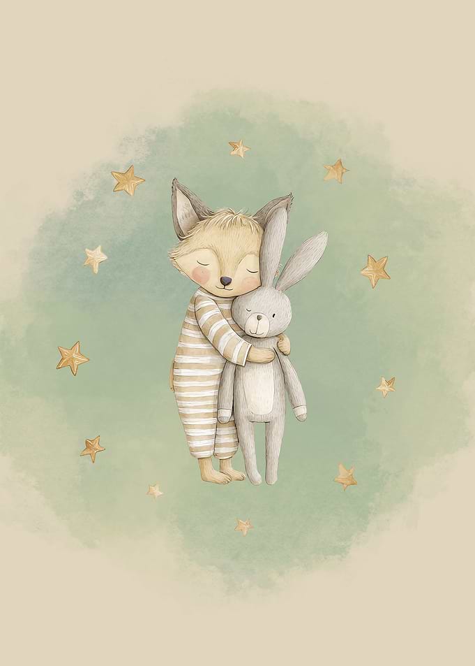 Fox and Rabbit Hug Illustration