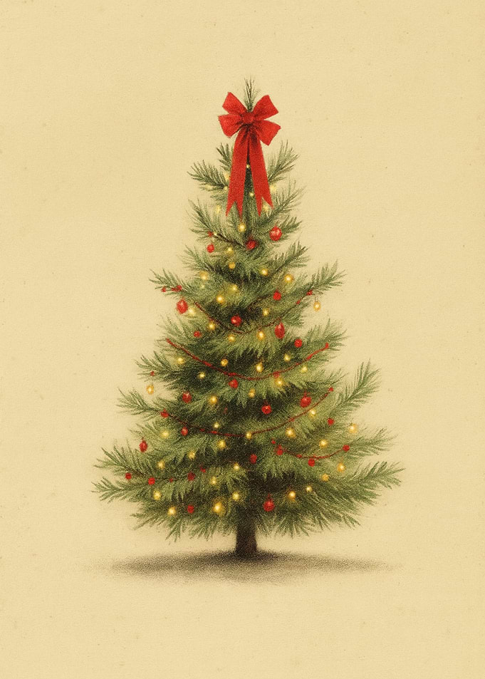 Decorated Christmas Tree with Red Bow