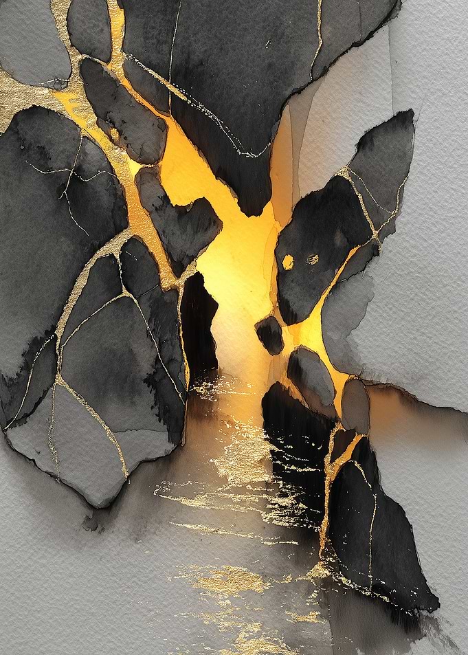 Kintsugi Inspired Abstract Watercolor Art