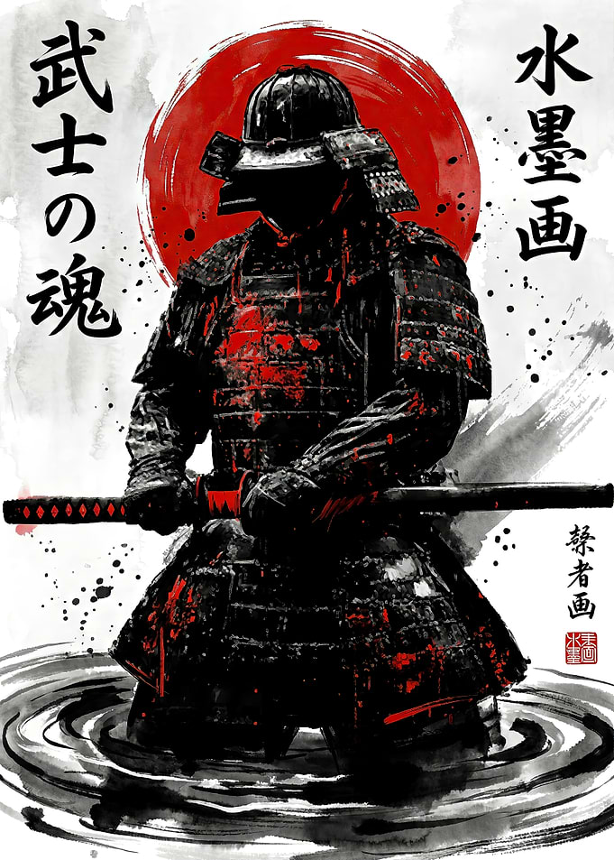 Samurai Warrior Ink Painting