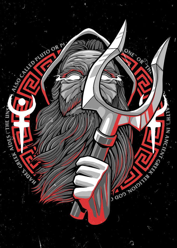Hades Illustration with Trident and Symbols