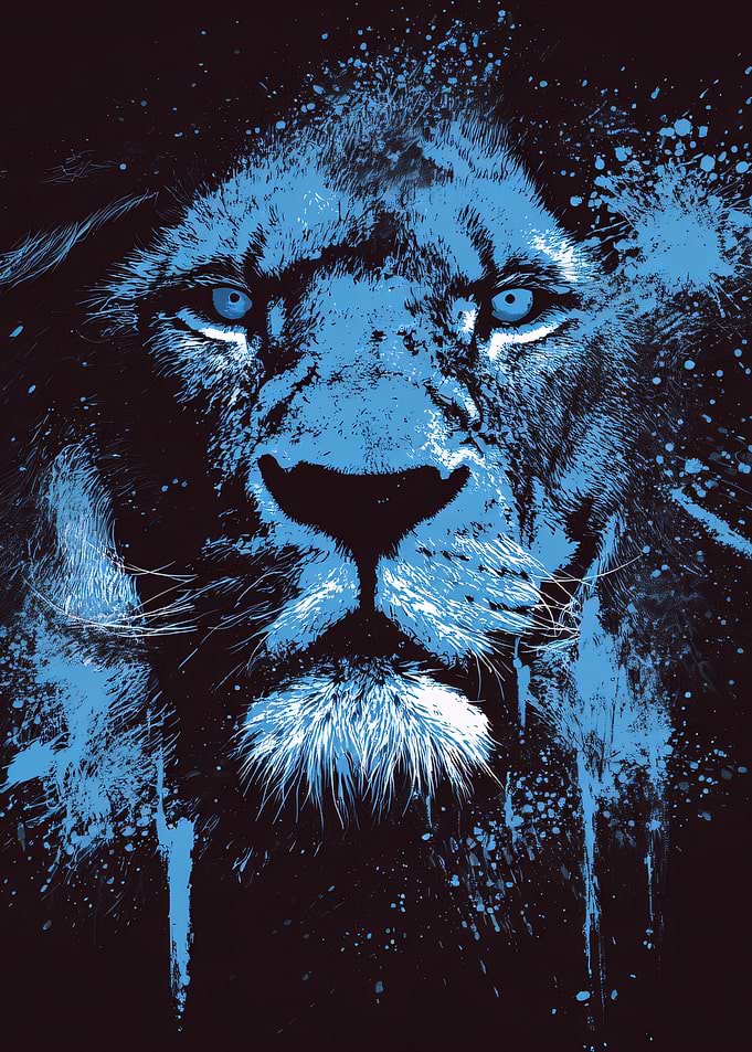 Blue Lion Splatter Art