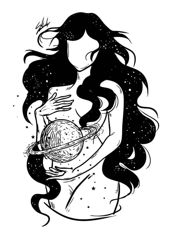 Celestial Woman Holding Planet Illustration