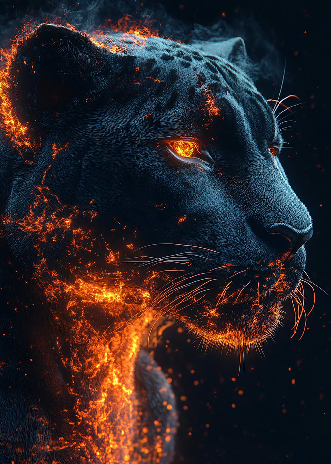 Fiery Black Panther Portrait