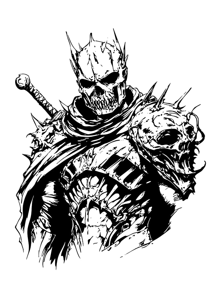 Skull Knight Warrior Black and White