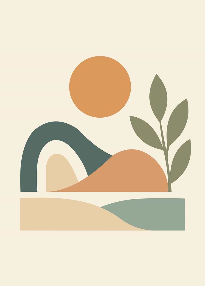 Abstract Landscape with Sun and Plant