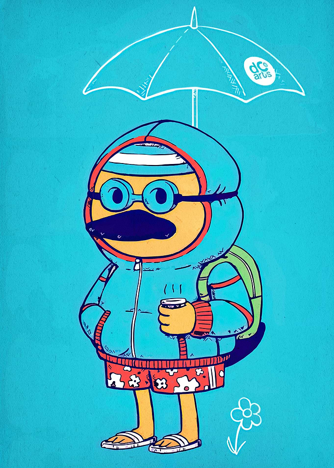Duck Cartoon Character with Umbrella