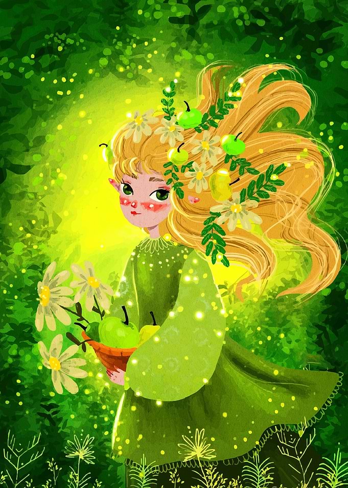 Girl with Apples and Flowers