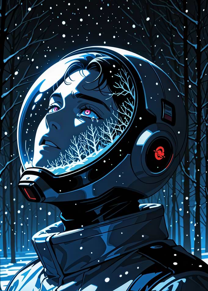 Astronaut in Snowy Forest