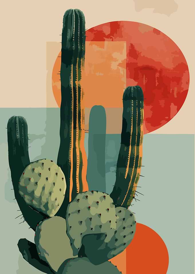 Cactus and Geometric Shapes Illustration