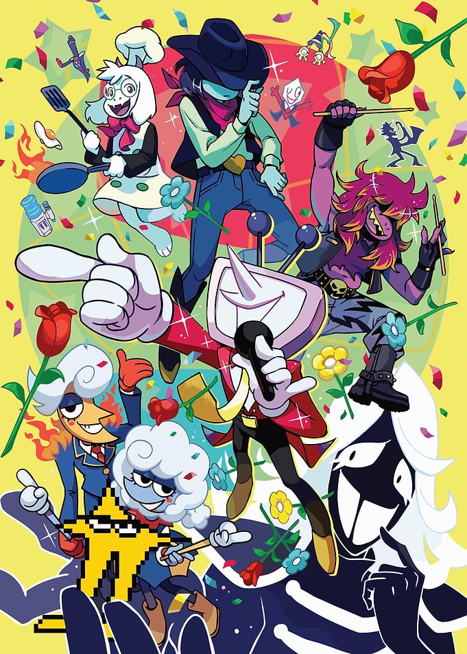 Deltarune characters in a celebratory scene