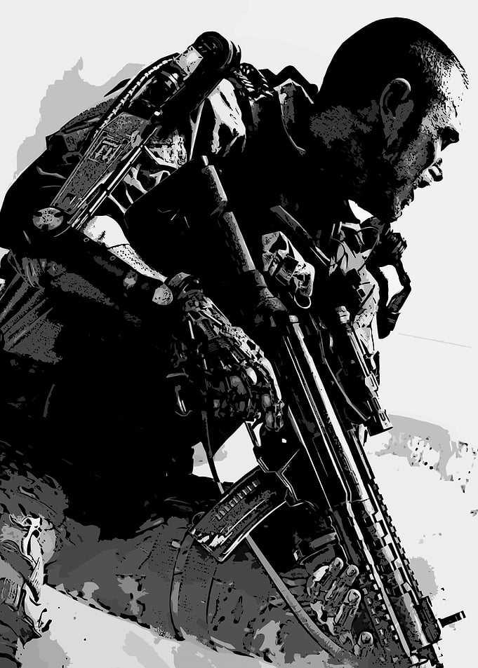 Soldier with Rifle - Black and White