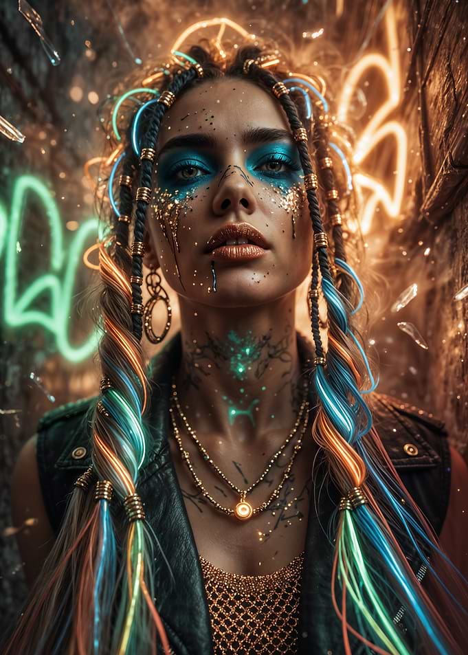 Cyberpunk Woman with Neon Braids