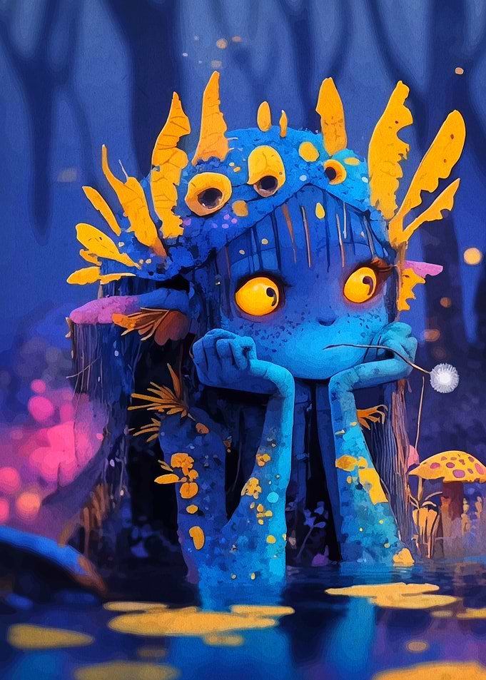 Blue Creature in Fantasy Landscape
