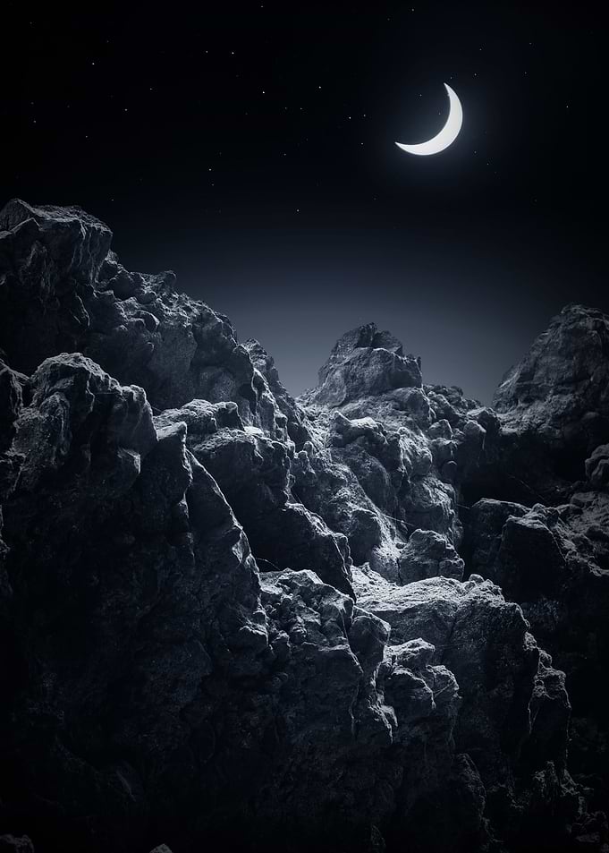 Lunar Landscape with Crescent Moon