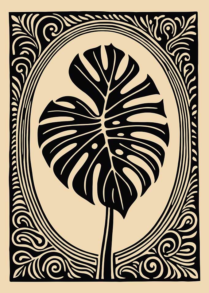 Monstera Leaf Art Nouveau Illustration