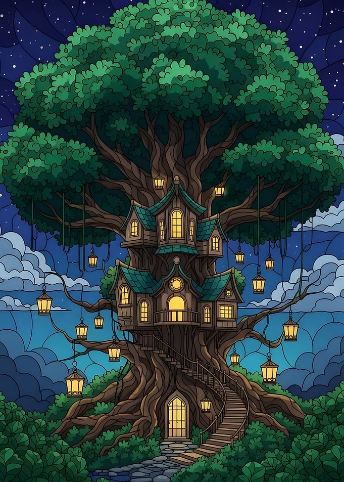 Fantasy Treehouse at Night